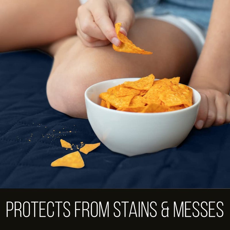 Sofa Shield Couch Slip Cover with Patented Strap, Cushion Protector, US Designed Reversible Stain and Dog Tear Resistant Slipcover, 70 inch Seat, Washable Covers for Dogs Pets, Navy Sand - Image 2